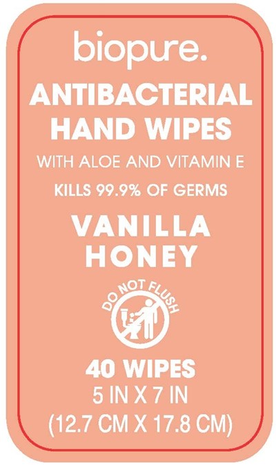 Antibacterial Wipes (Biopure Antibacterial Wipes Vanilla Honey Label2)